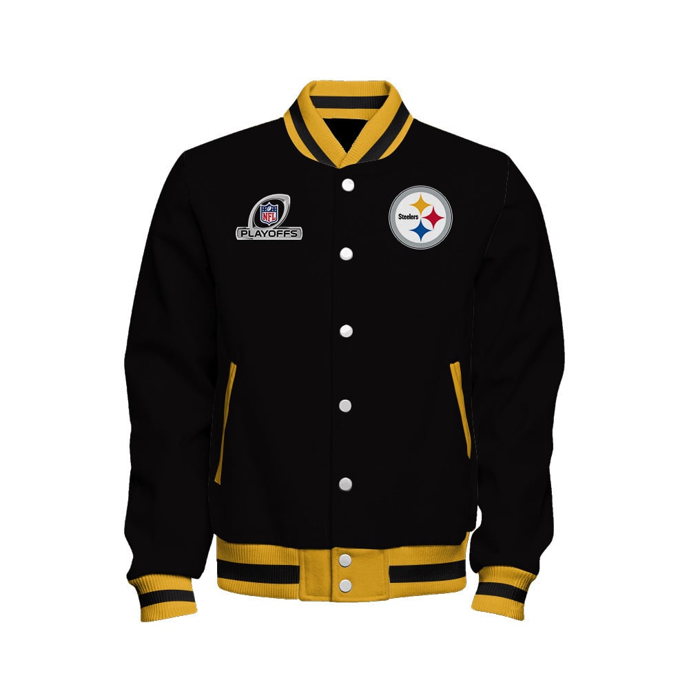 Pittsburgh Steelers Steel City Football 2023 Playoffs Ready Baseball Jacket - Black - All-Over-Printed Jacket