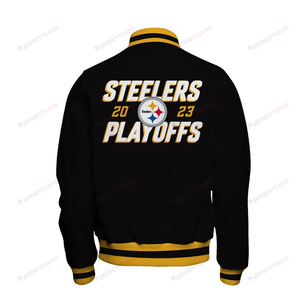 Pittsburgh Steelers 2023 Playoffs Iconic Baseball Jacket - Black - All-Over-Printed Jacket