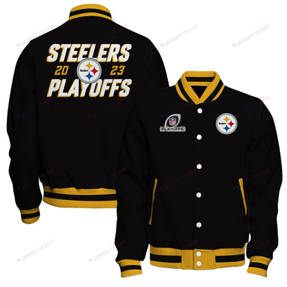 Pittsburgh Steelers 2023 Playoffs Iconic Baseball Jacket - Black - All-Over-Printed Jacket