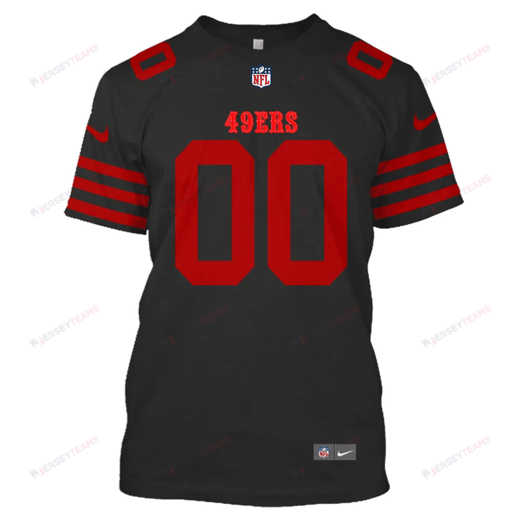 San Francisco 49ers Custom Name Number All Over Print T-shirt - Black