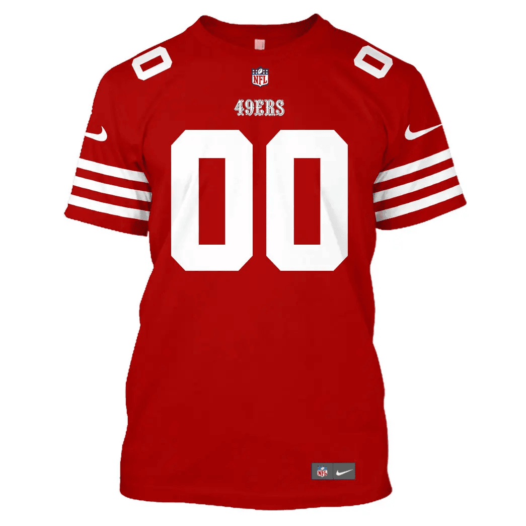 San Francisco 49ers Custom Name Number All Over Print T-shirt - Scarlet