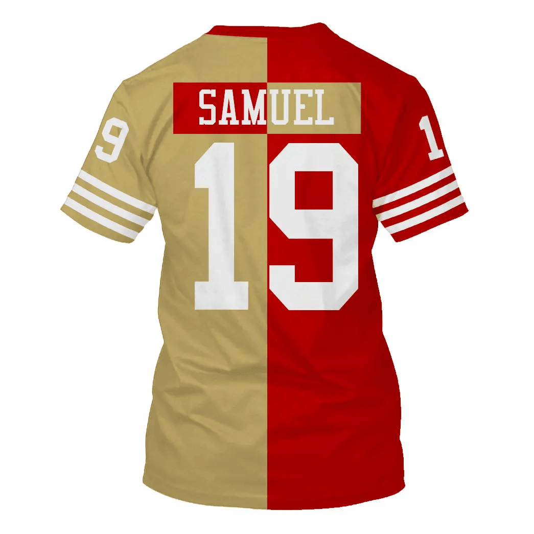 Deebo Samuel 19 San Francisco 49ers All Over Print T-shirt - Scarlet/ Gold
