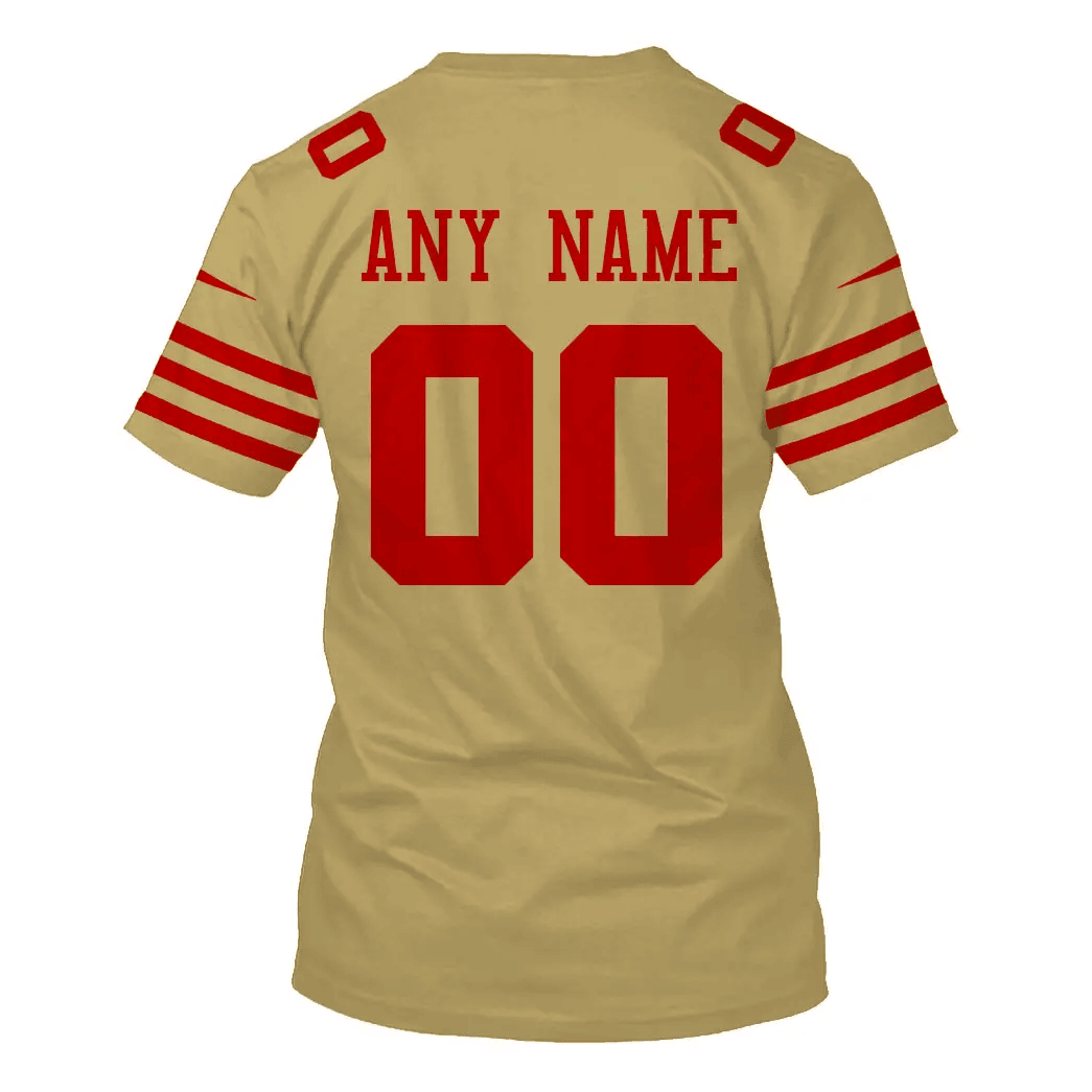 San Francisco 49ers Custom Name Number All Over Print T-shirt - Gold