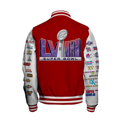 San Francisco 49ers Super Bowl LVIII Baseball Jacket - Red - All-Over-Printed Jacket