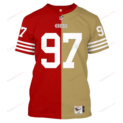 Nick Bosa 97 San Francisco 49ers All Over Print T-shirt - Gold/ Scarlet