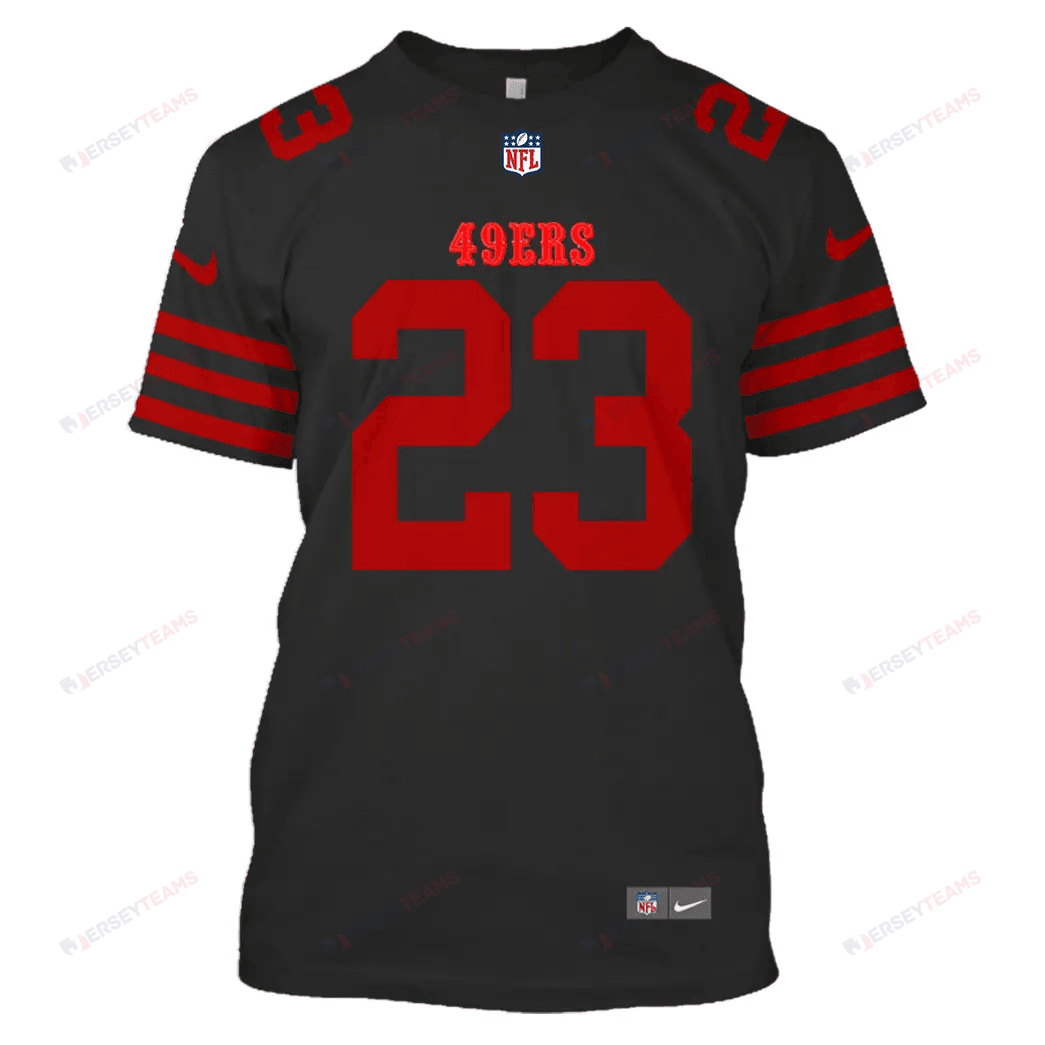 Christian McCaffrey 23 San Francisco 49ers All Over Print T-shirt - Black
