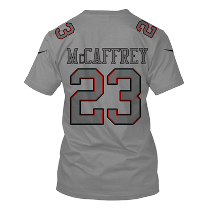 Christian McCaffrey 23 San Francisco 49ers Super Bowl LVIII All Over Print T-shirt - Gray