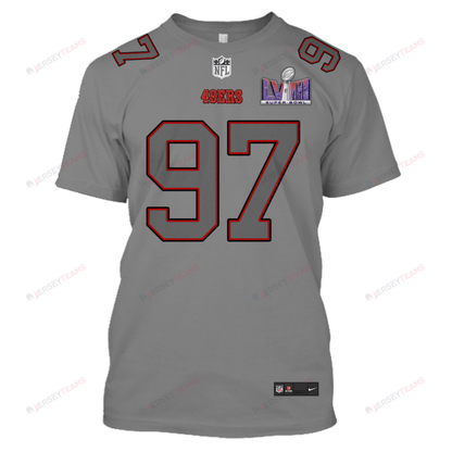 Nick Bosa 97 San Francisco 49ers Super Bowl LVIII All Over Print T-shirt - Gray