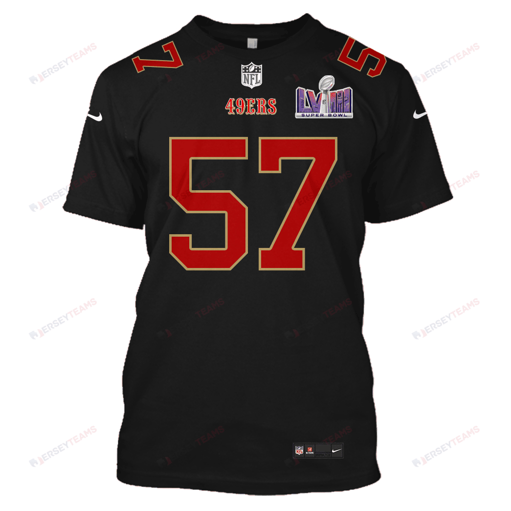 Dre Greenlaw 57 San Francisco 49ers Super Bowl LVIII All Over Print T-shirt - Black