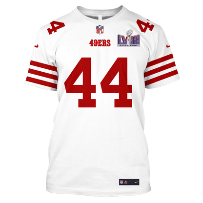 Kyle Juszczyk 44 San Francisco 49ers Super Bowl LVIII All Over Print T-shirt - White