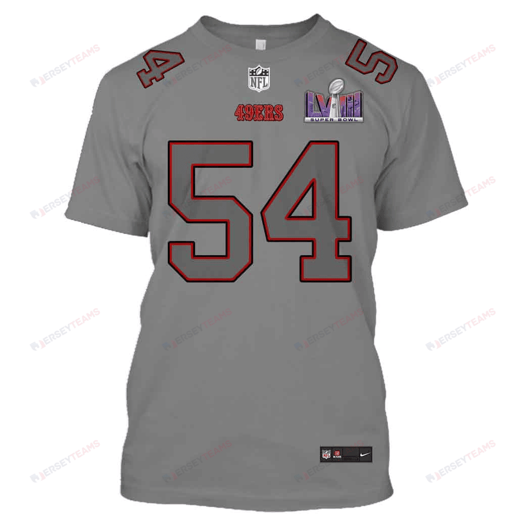 Fred Warner 54 San Francisco 49ers Super Bowl LVIII All Over Print T-shirt - Gray