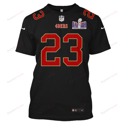 Christian McCaffrey 23 San Francisco 49ers Super Bowl LVIII Limited All Over Print T-shirt - Black