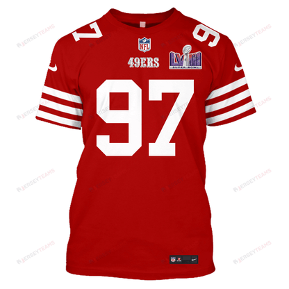 Nick Bosa 97 San Francisco 49ers Super Bowl LVIII All Over Print T-shirt - Scarlet