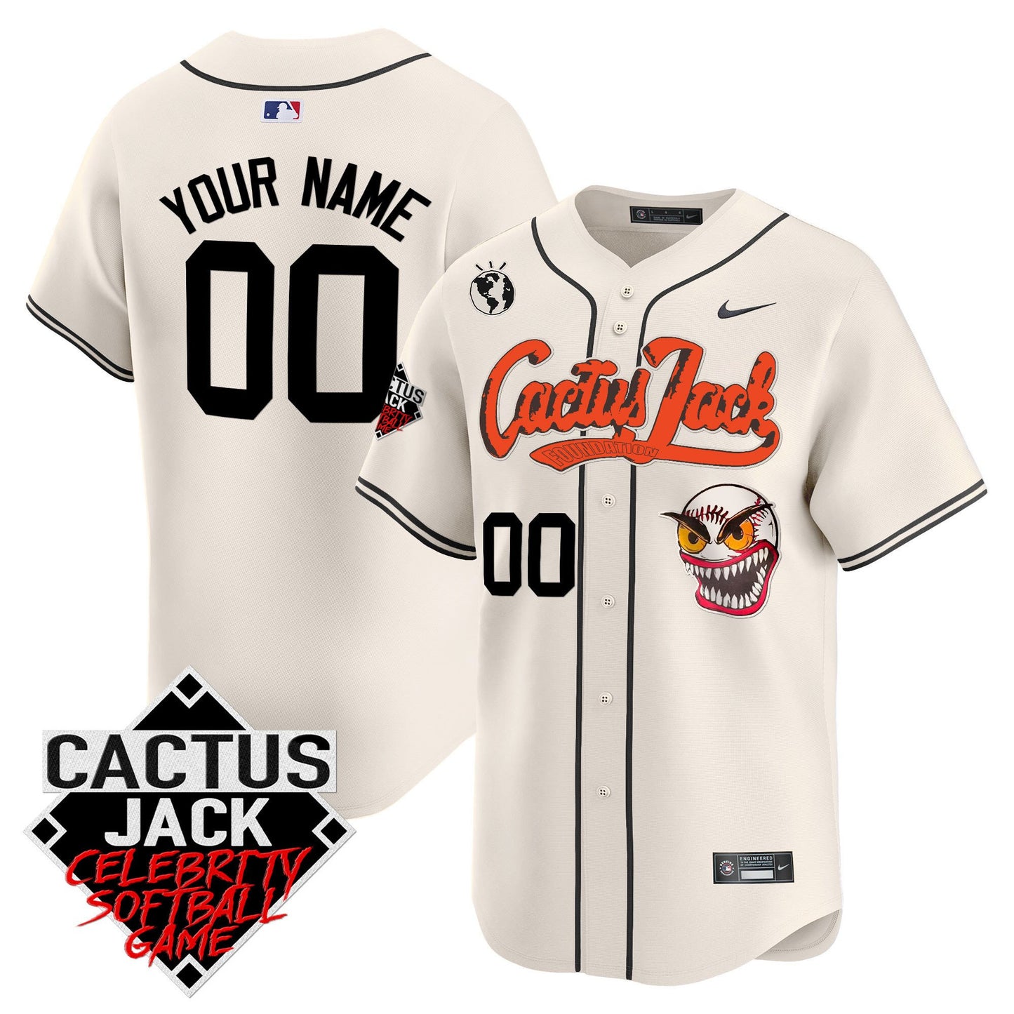 Houston Astros Cactus Jack Celebrity Softball Game Patch Custom Men Jersey - Cream
