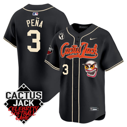 Jeremy Pena 3 Houston Astros Cactus Jack Celebrity Softball Game Patch Men Jersey - Black