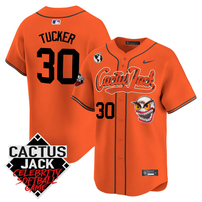 Kyle Tucker 30 Houston Astros Cactus Jack Celebrity Softball Game Patch Men Jersey - Orange
