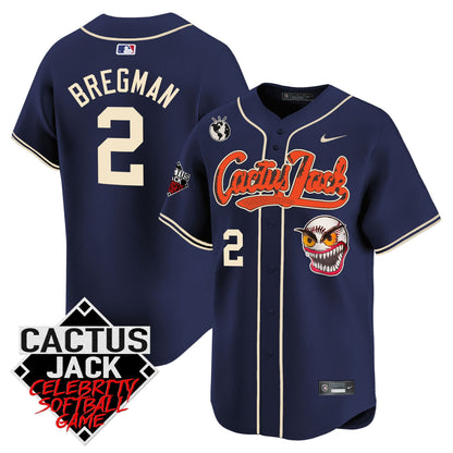 Alex Bregman 2 Houston Astros Cactus Jack Celebrity Softball Game Patch Men Jersey - Navy