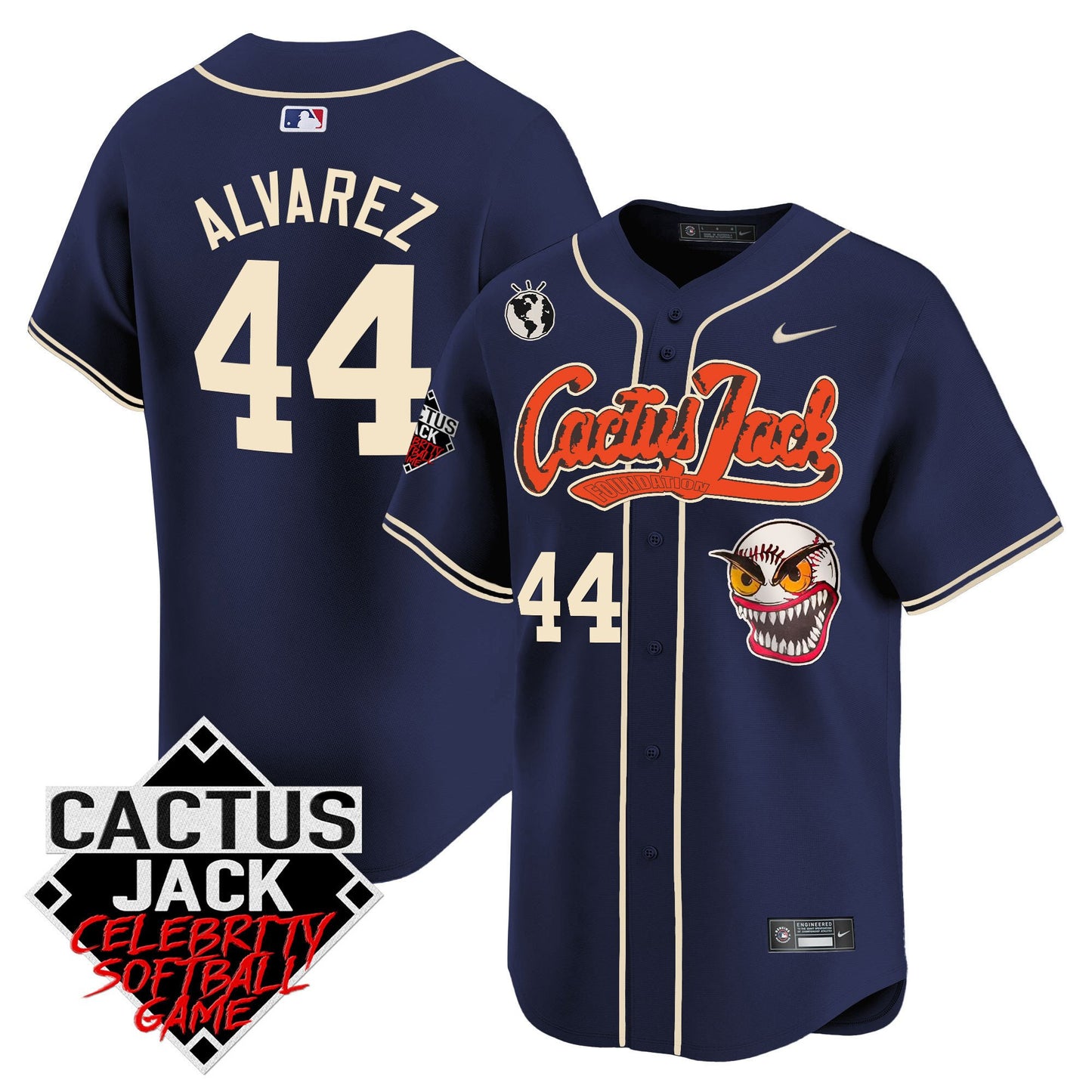 Yordan Álvarez 44 Houston Astros Cactus Jack Celebrity Softball Game Patch Men Jersey - Navy