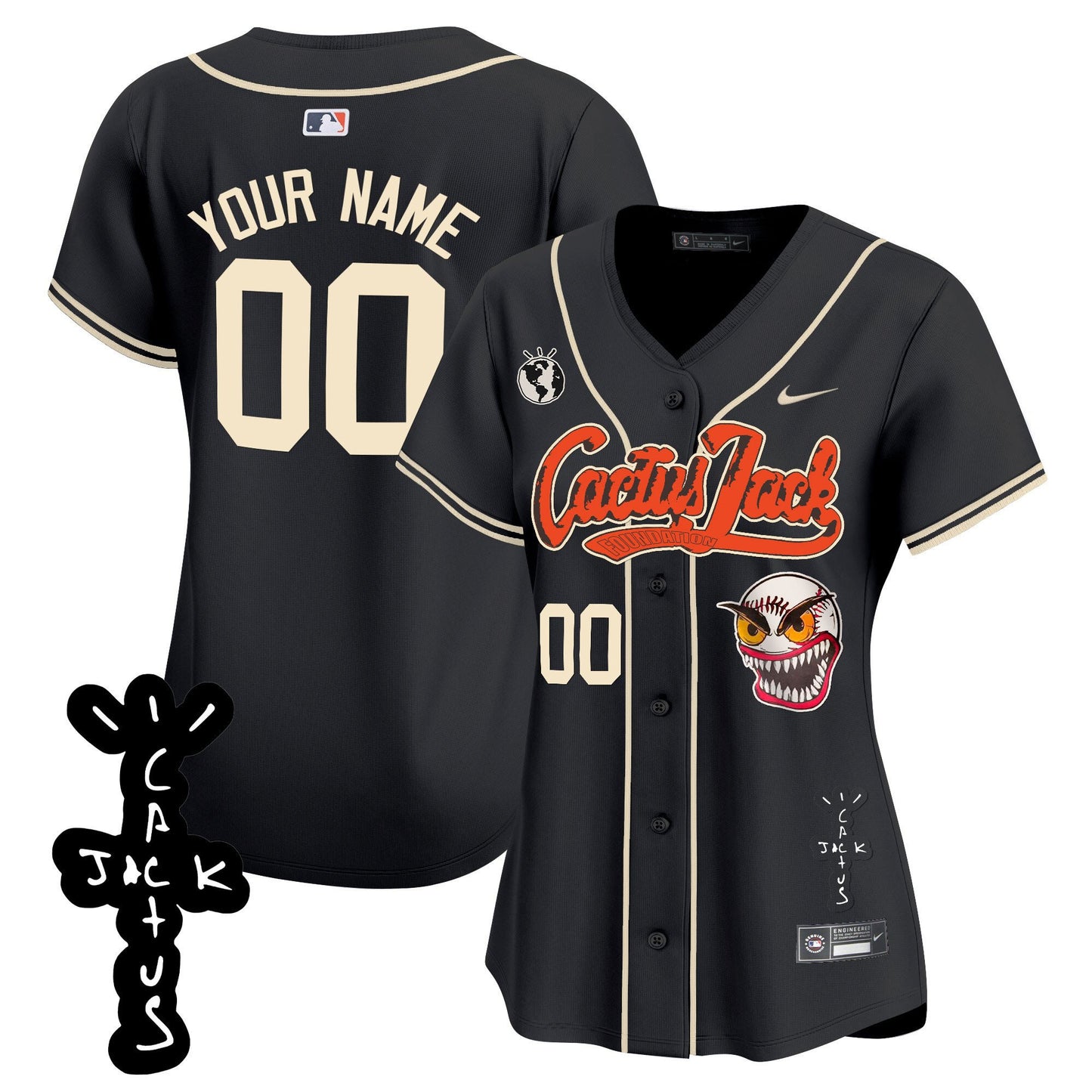 Houston Astros Cactus Jack Patch V2 Custom Women Jersey - Black