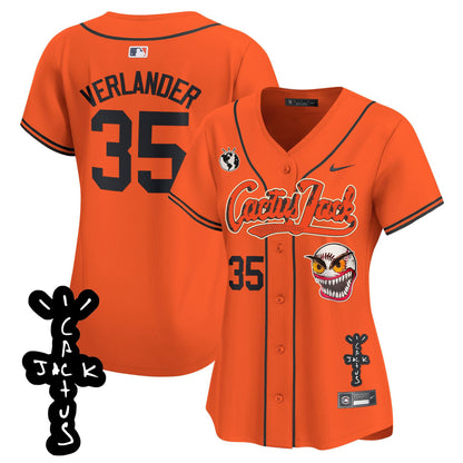 Justin Verlander 35 Houston Astros Cactus Jack Patch V2 Women Jersey - Orange