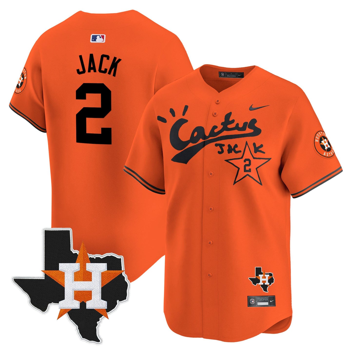 Jack 2 Houston Astros Cactus Jack Houston Patch Orange Limited Jersey - Men