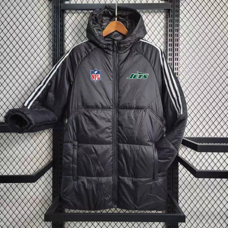 New York Jets White Stripe Coat Down Jacket - Black