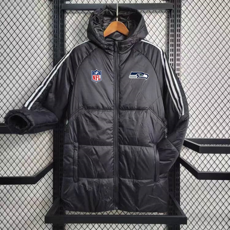 Seattle Seahawks White Stripe Coat Down Jacket - Black