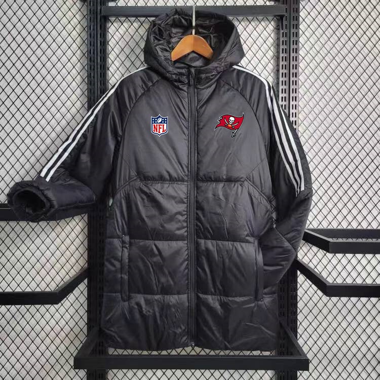 Tampa Bay Buccaneers White Stripe Coat Down Jacket - Black