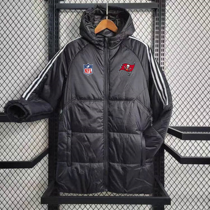 Tampa Bay Buccaneers White Stripe Coat Down Jacket - Black