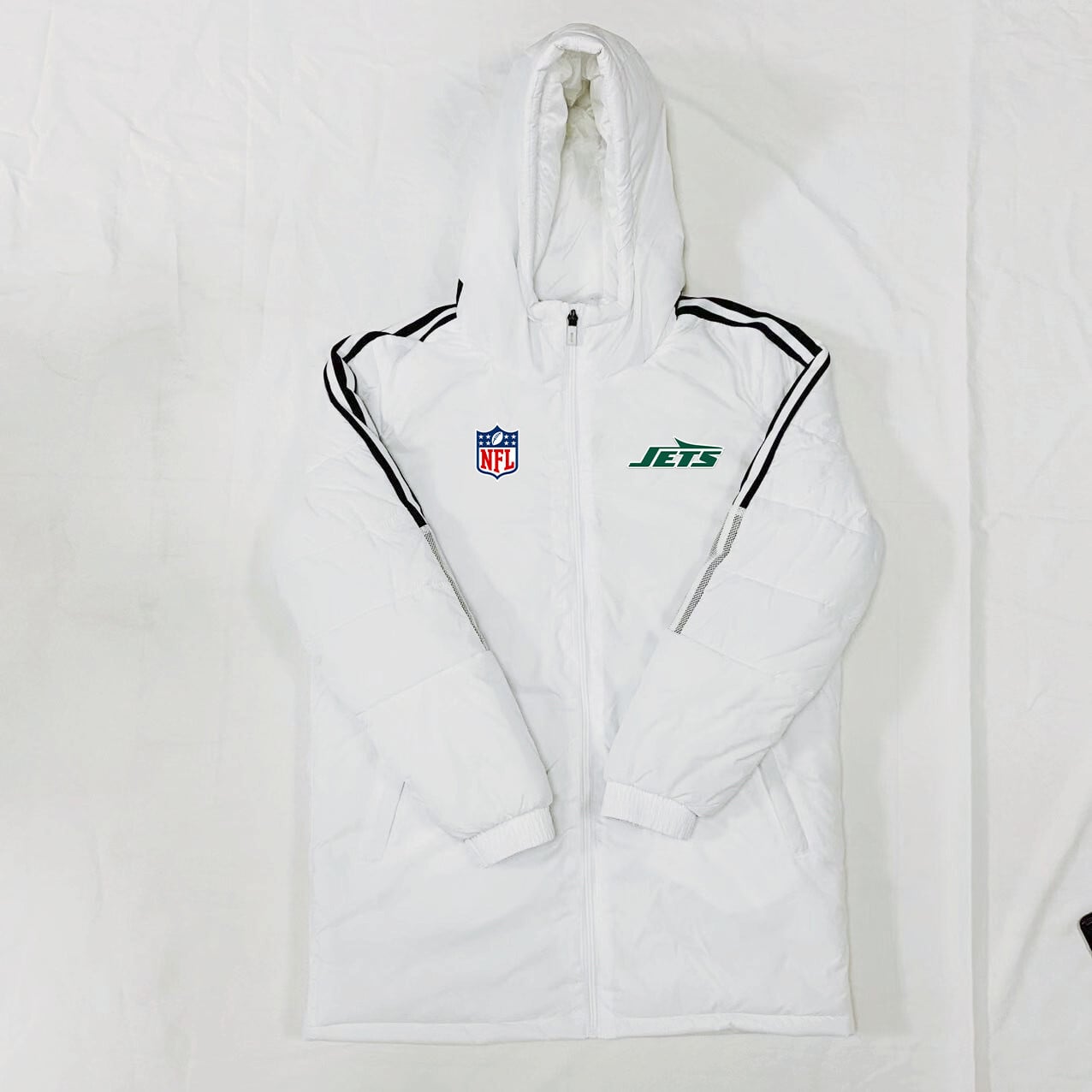 New York Jets Black Stripes Coat Down Jacket - White