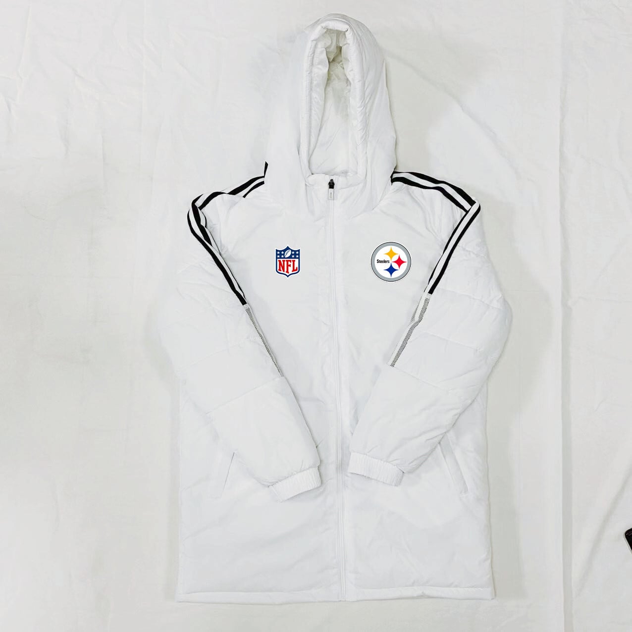 Pittsburgh Steelers Black Stripes Coat Down Jacket - White