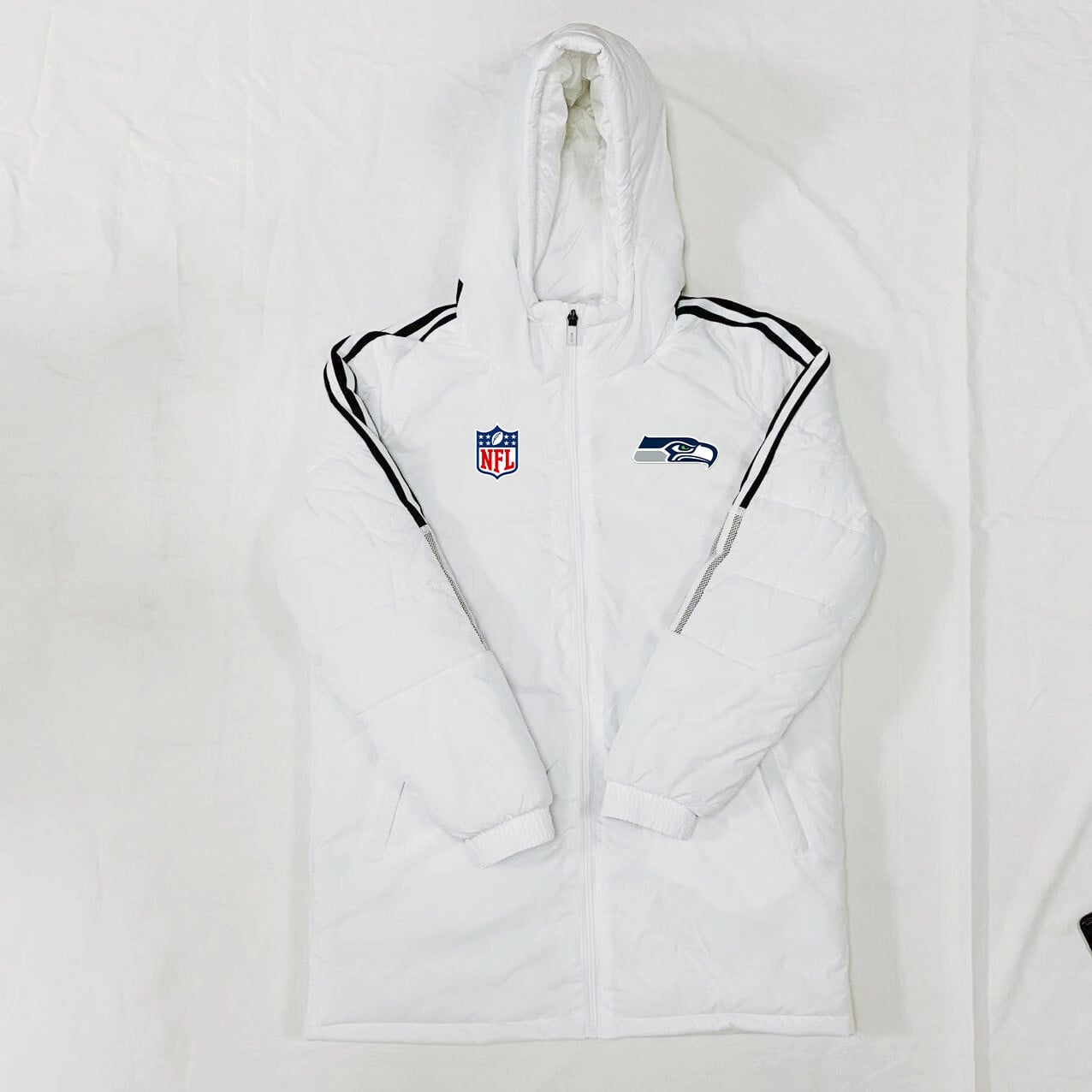 Seattle Seahawks Black Stripes Coat Down Jacket - White