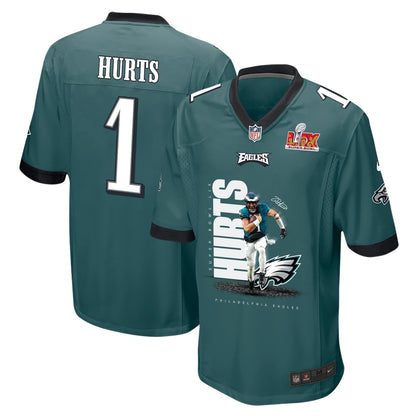 Jalen Hurts 1 Philadelphia Eagles 'Hurts So Good' Game Men Jersey - Midnight Green