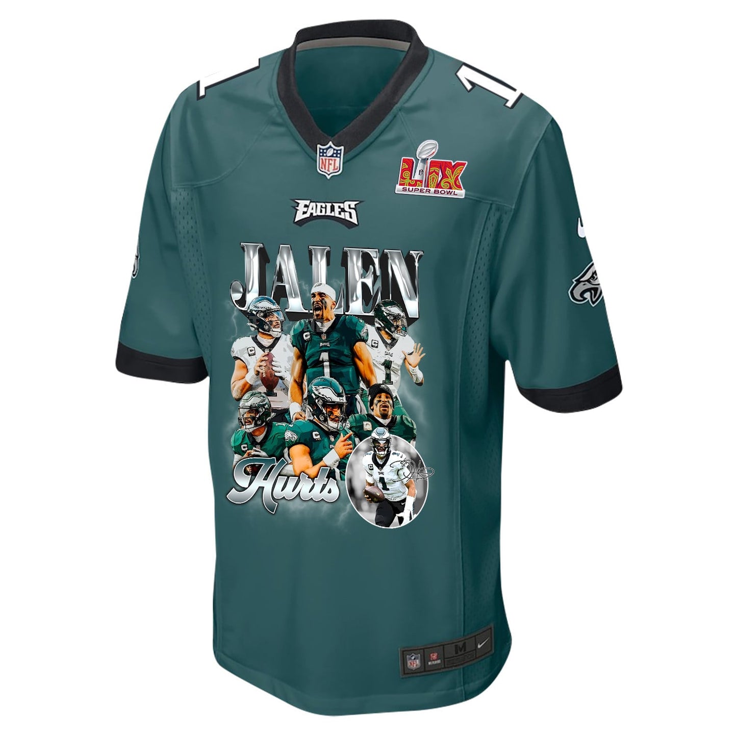 Jalen Hurts 1 Philadelphia Eagles 'Jalen's Pain Train' Game Men Jersey - Midnight Green