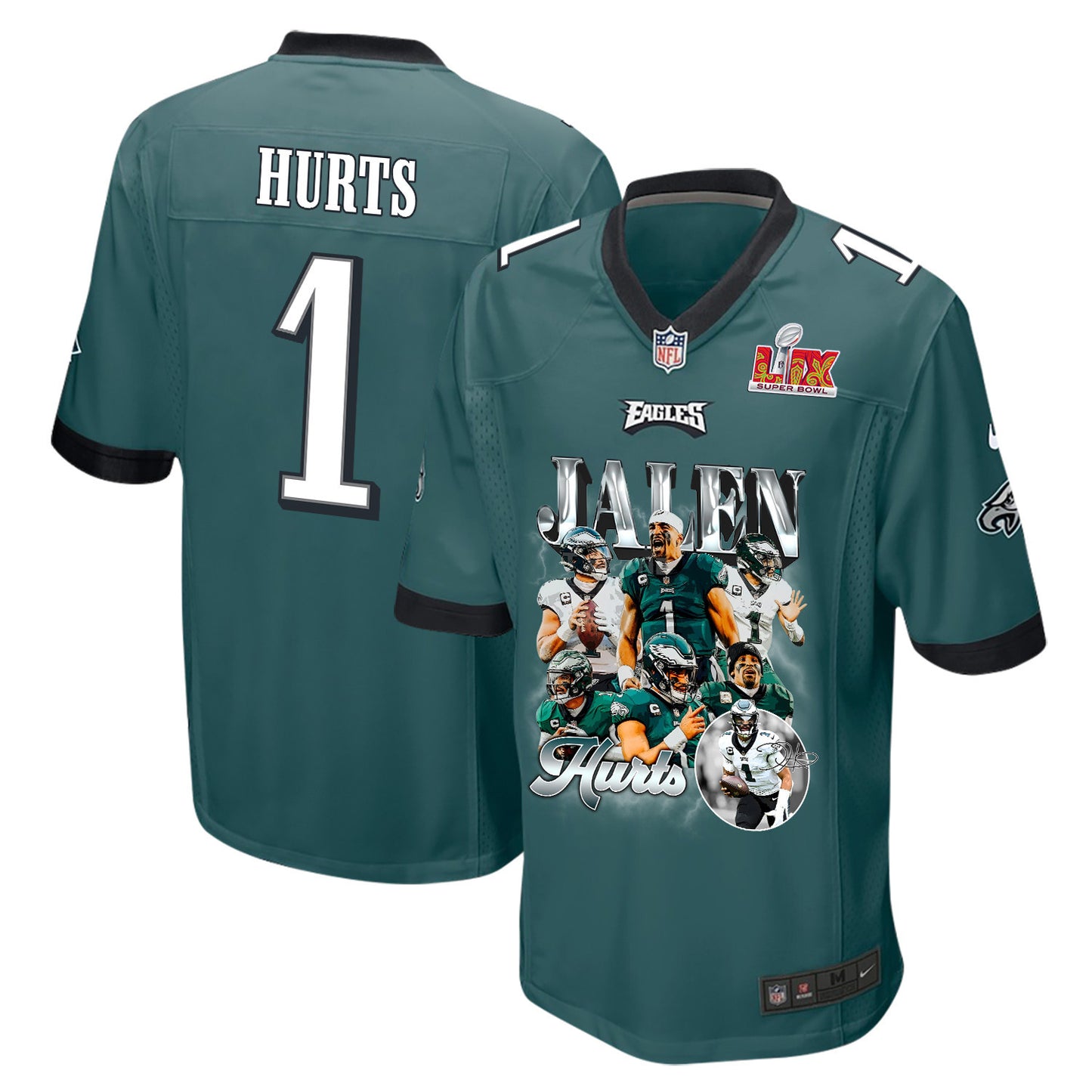 Jalen Hurts 1 Philadelphia Eagles 'Jalen's Pain Train' Game Men Jersey - Midnight Green