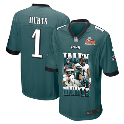 Jalen Hurts 1 Philadelphia Eagles 'Get Out of Jalen Free Card' Game Men Jersey - Midnight Green