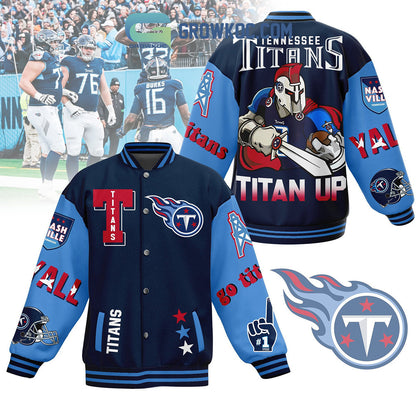 Tennessee Titans Go Titans Basketball Baseball Jacket - All Over Printed - Navy - All-Over-Printed Jacket