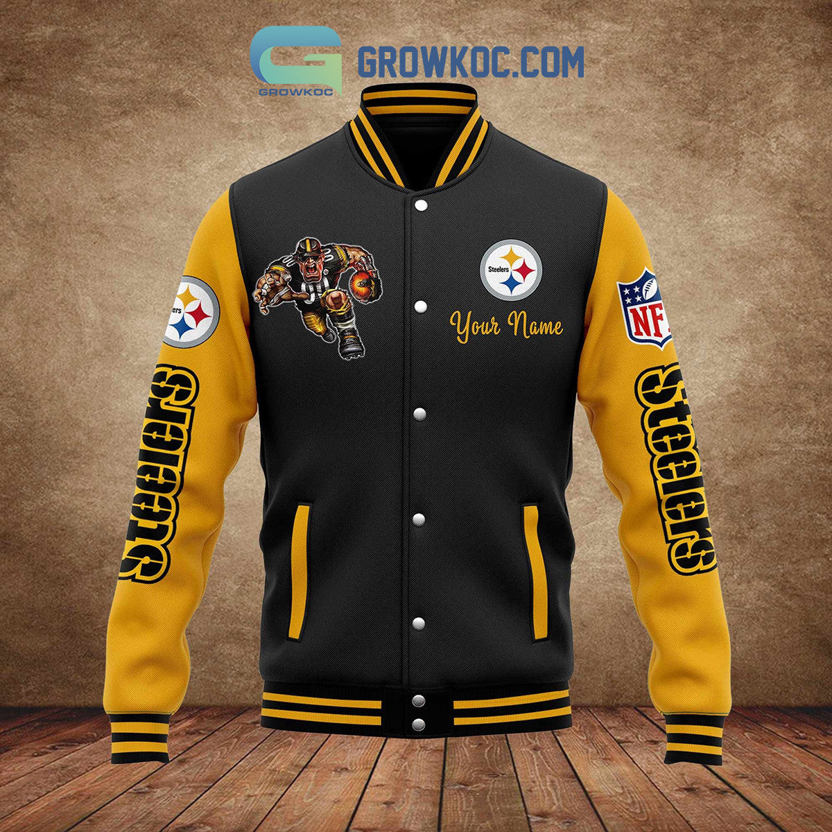 Pittsburgh Steelers All I Need Is Football Friends And Family Custom Name Baseball Jacket - All Over Printed - Black - All-Over-Printed Jacket