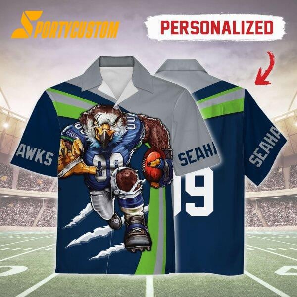 Seattle Seahawks Football Team Mascot Custom Name & Number Hawaiian Shirt