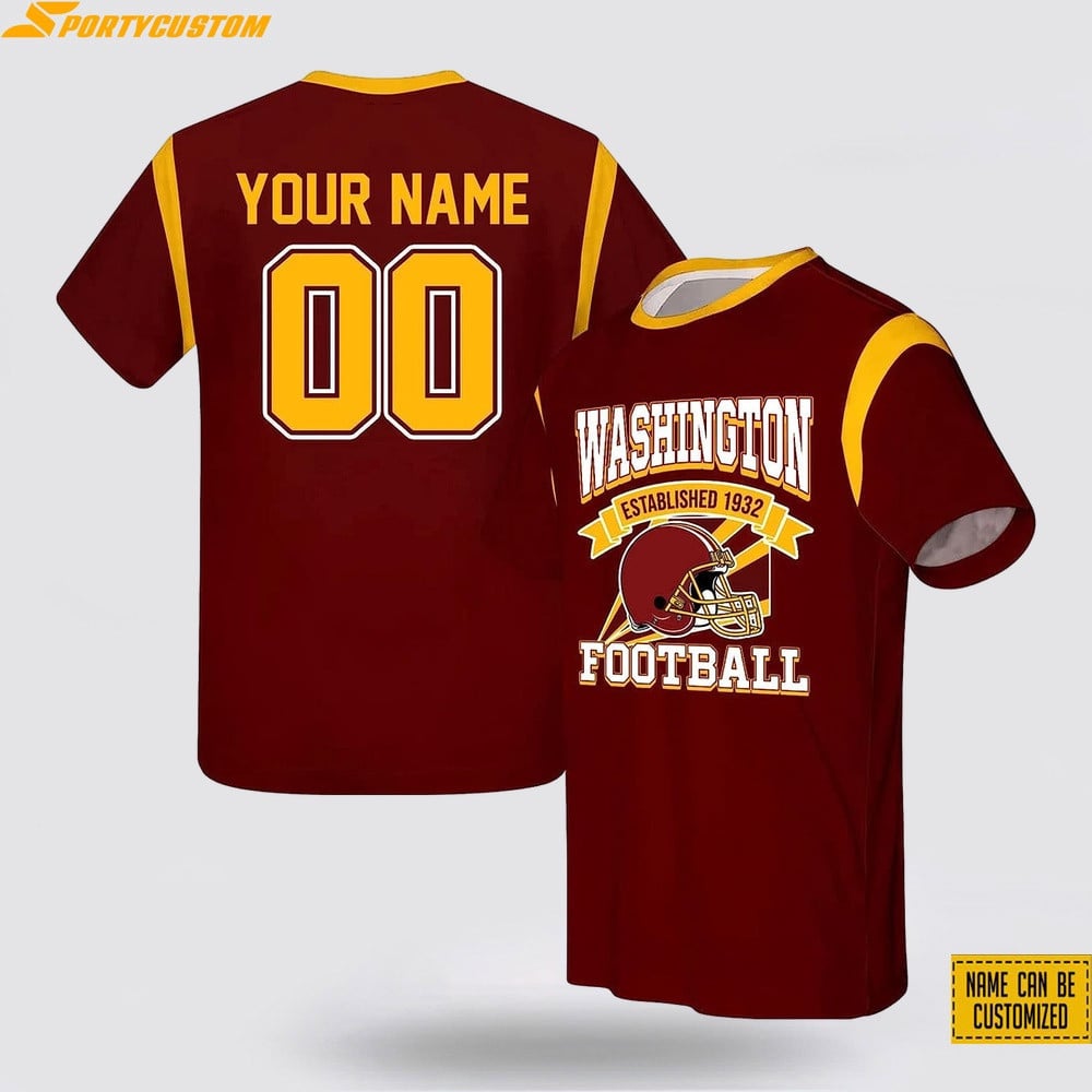 Washington Commanders Custom Name & Number All Over Printed T-Shirt - Burgundy