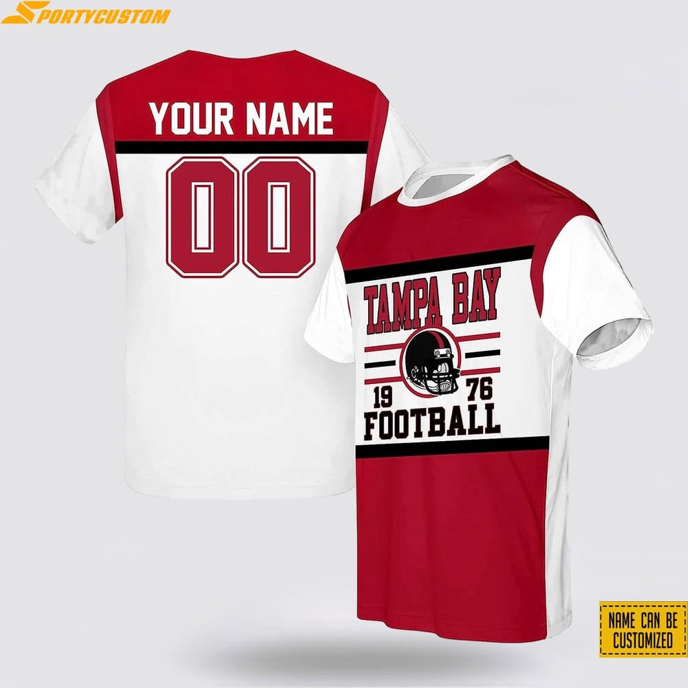 Tampa Bay Buccaneers Custom Name & Number All Over Printed T-Shirt - White/Red