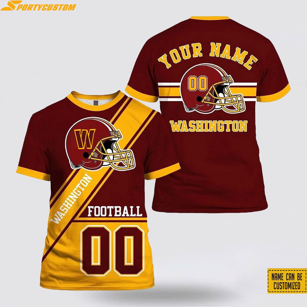 Washington Commanders Helmet Custom Name & Number All Over Printed T-Shirt - Burgundy/Gold
