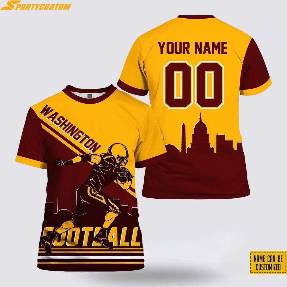 Washington Commanders Player Custom Name & Number All Over Printed T-Shirt - Gold/Burgundy