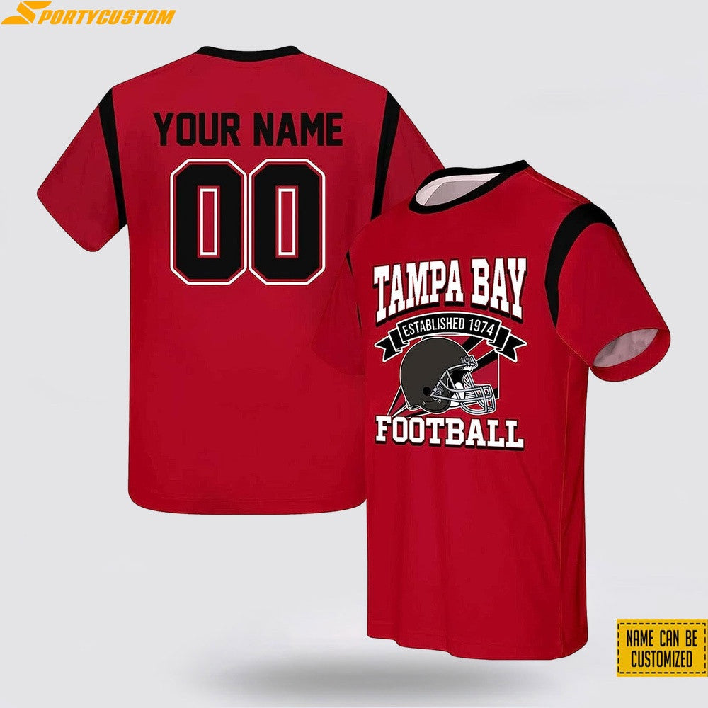 Tampa Bay Buccaneers Helmet Football Custom Name & Number All Over Printed T-Shirt - Red