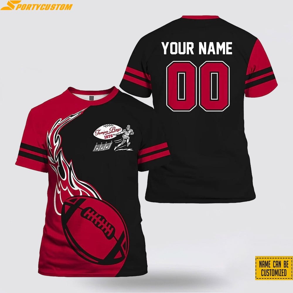 Tampa Bay Buccaneers Fireball Custom Name & Number All Over Printed T-Shirt - Red/Black