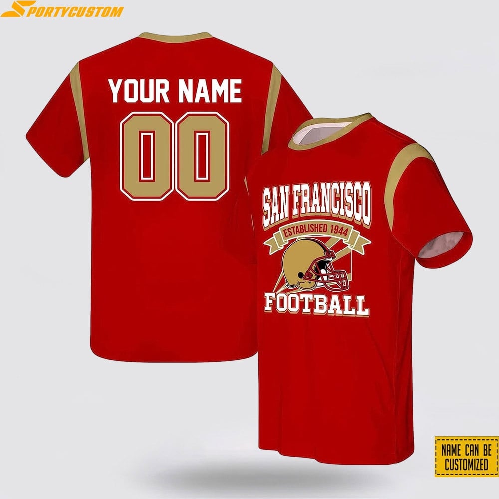 San Francisco 49ers Helmet Football Custom Name & Number All Over Printed T-Shirt - Red