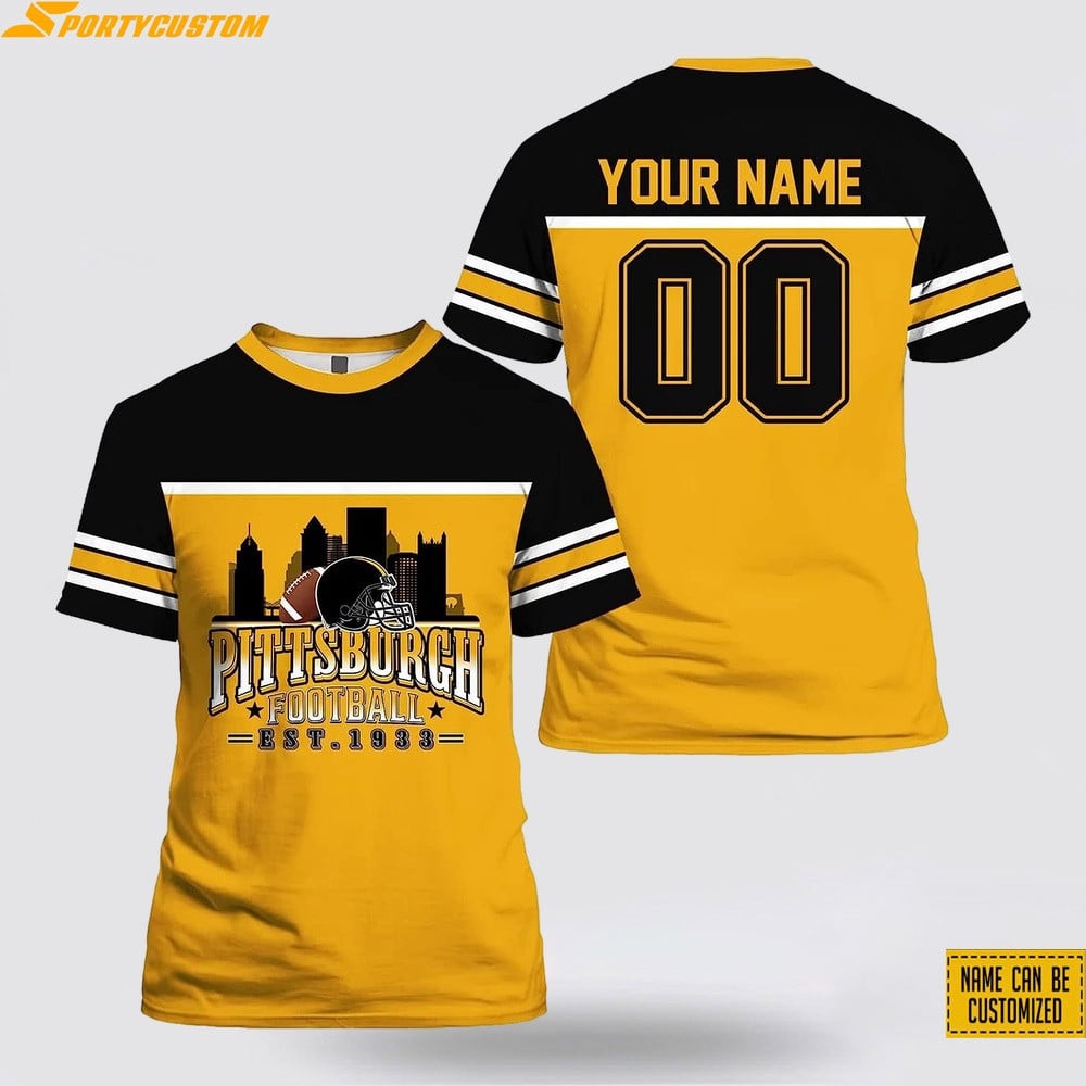 Pittsburgh Steelers City Custom Name & Number All Over Printed T-Shirt - Black/Gold