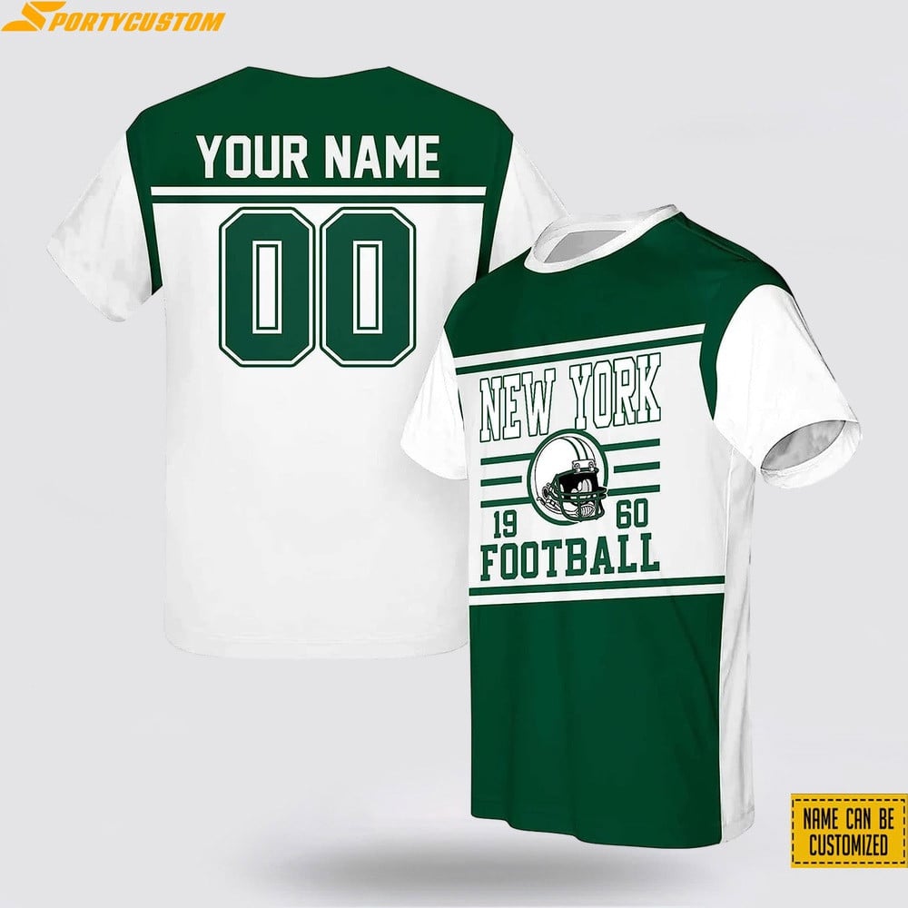 New York Jets Helmet Football Custom Name & Number All Over Printed T-Shirt - Green/White