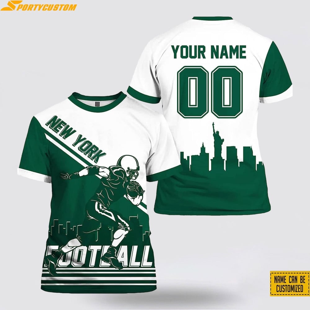 New York Jets Player Custom Name & Number All Over Printed T-Shirt - Green/White
