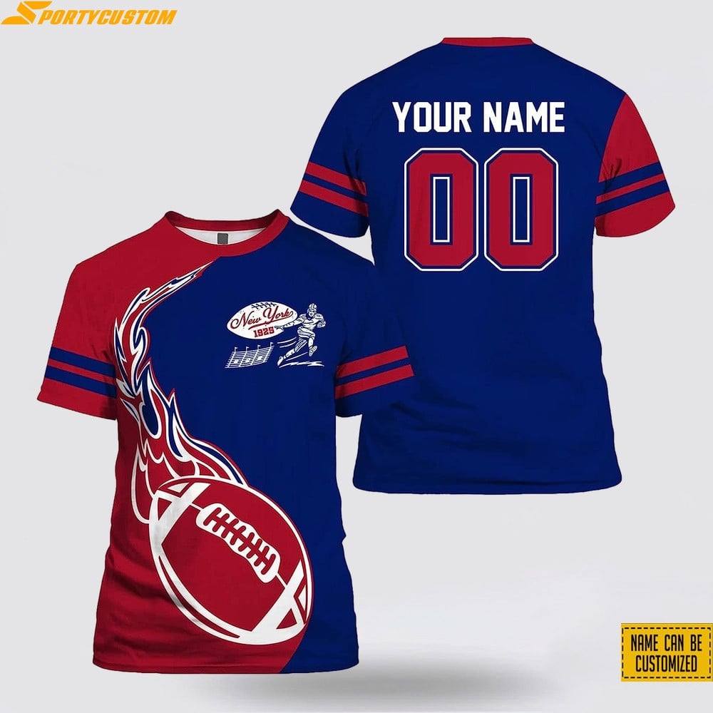 New York Giants Player Custom Name & Number All Over Printed T-Shirt - Red/Navy